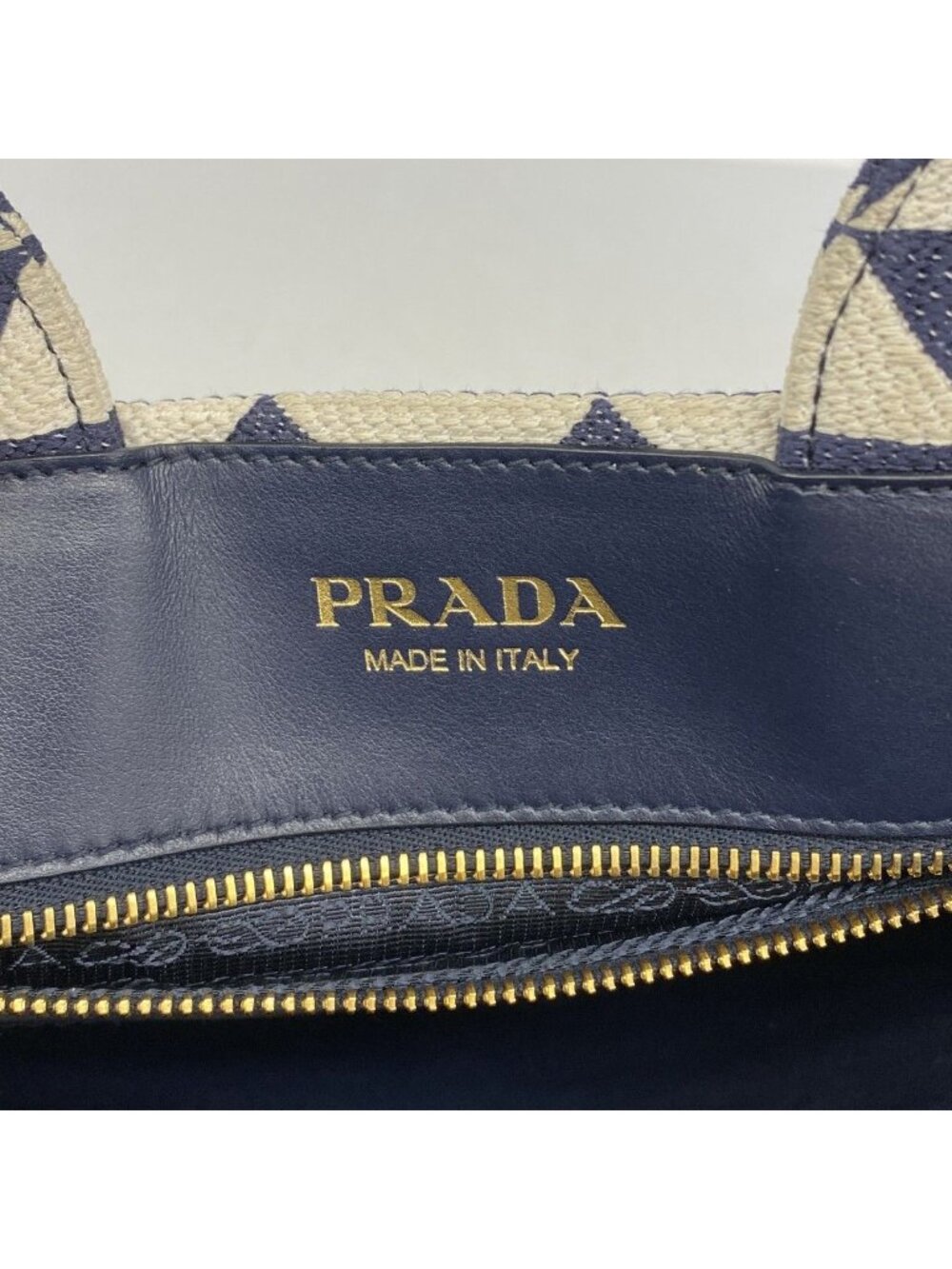 Prada Tote Canvas Navy White Gold 2-Way - Picture 5 of 10